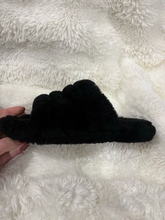 UGG Black Plush Slide Sandals with Branded Elastic Heel - Picture 4 of 8